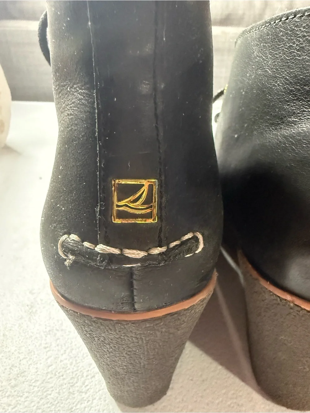 Sperry Top-Sider Black Leather Wedge Ankle Boots Lace Up Chukka Women’s Sz 9